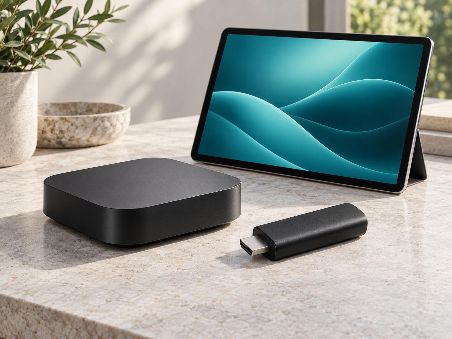 IPTV providers Australia device options: set-top box, streaming stick and tablet